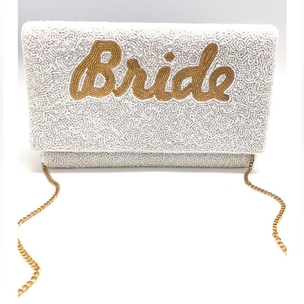 Bride Beaded Clutch Wristlet in White and Gold